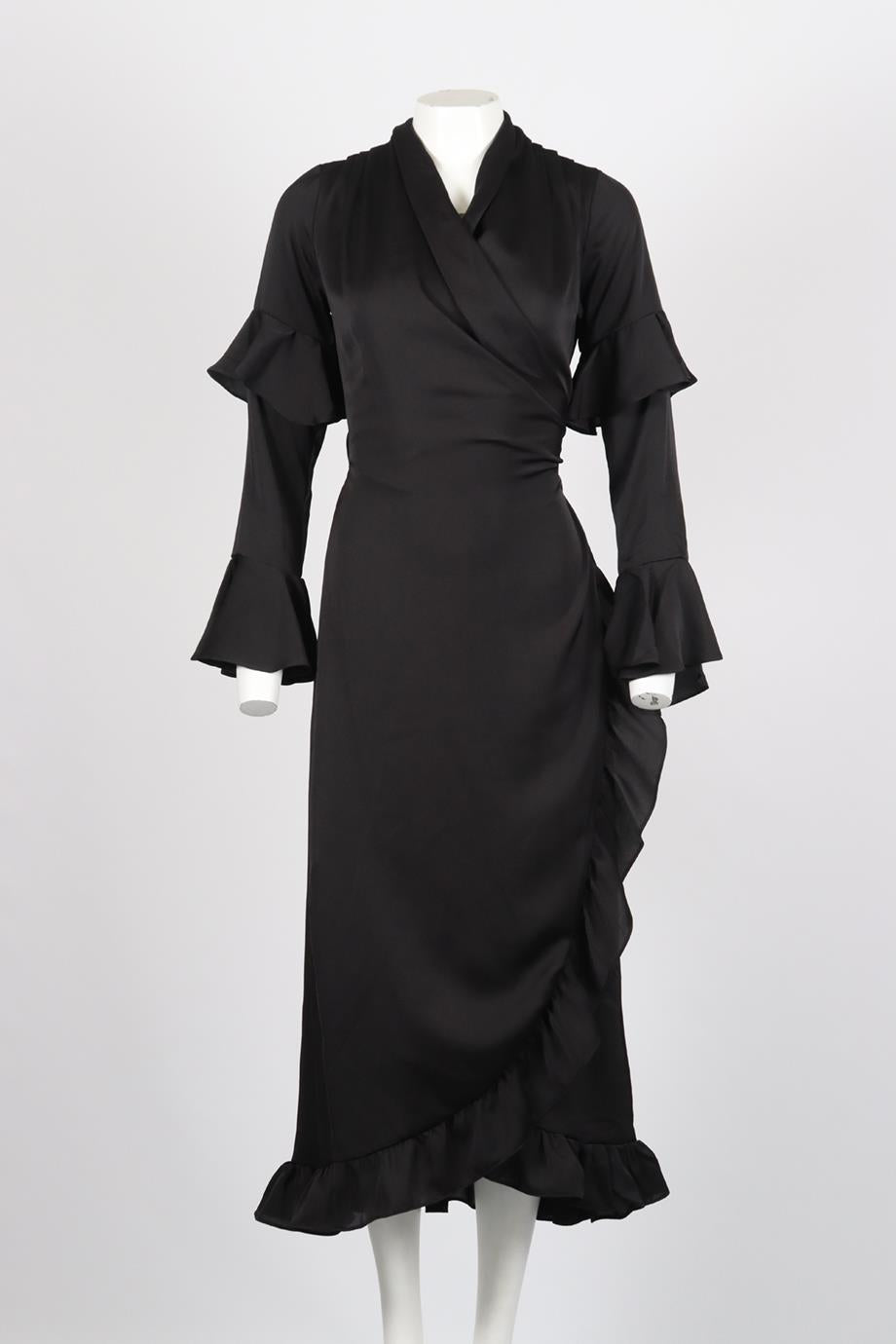 MISA LOS ANGELES SATIN MIDI WRAP DRESS XSMALL