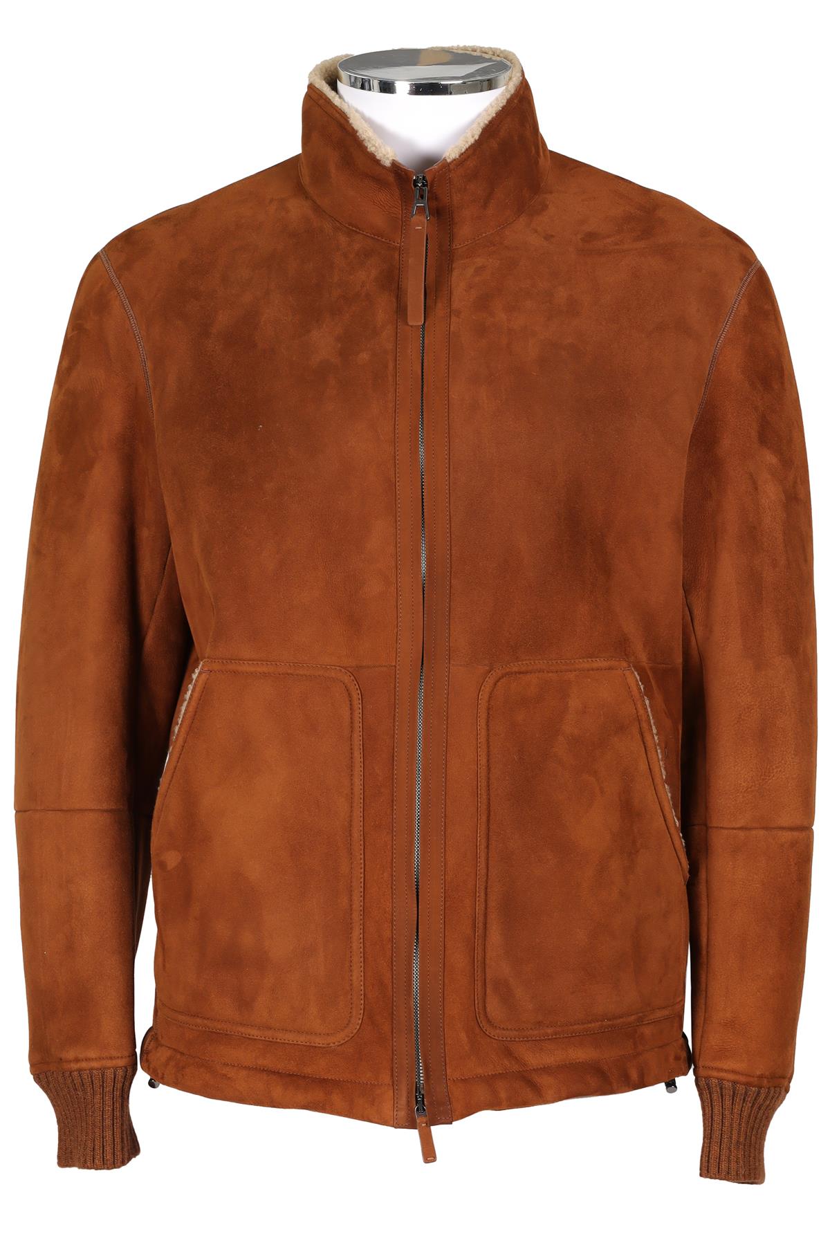 ERMENEGILDO ZEGNA BROWN MEN'S SHEARLING AND SUEDE JACKET IT 50 UK/US CHEST 40