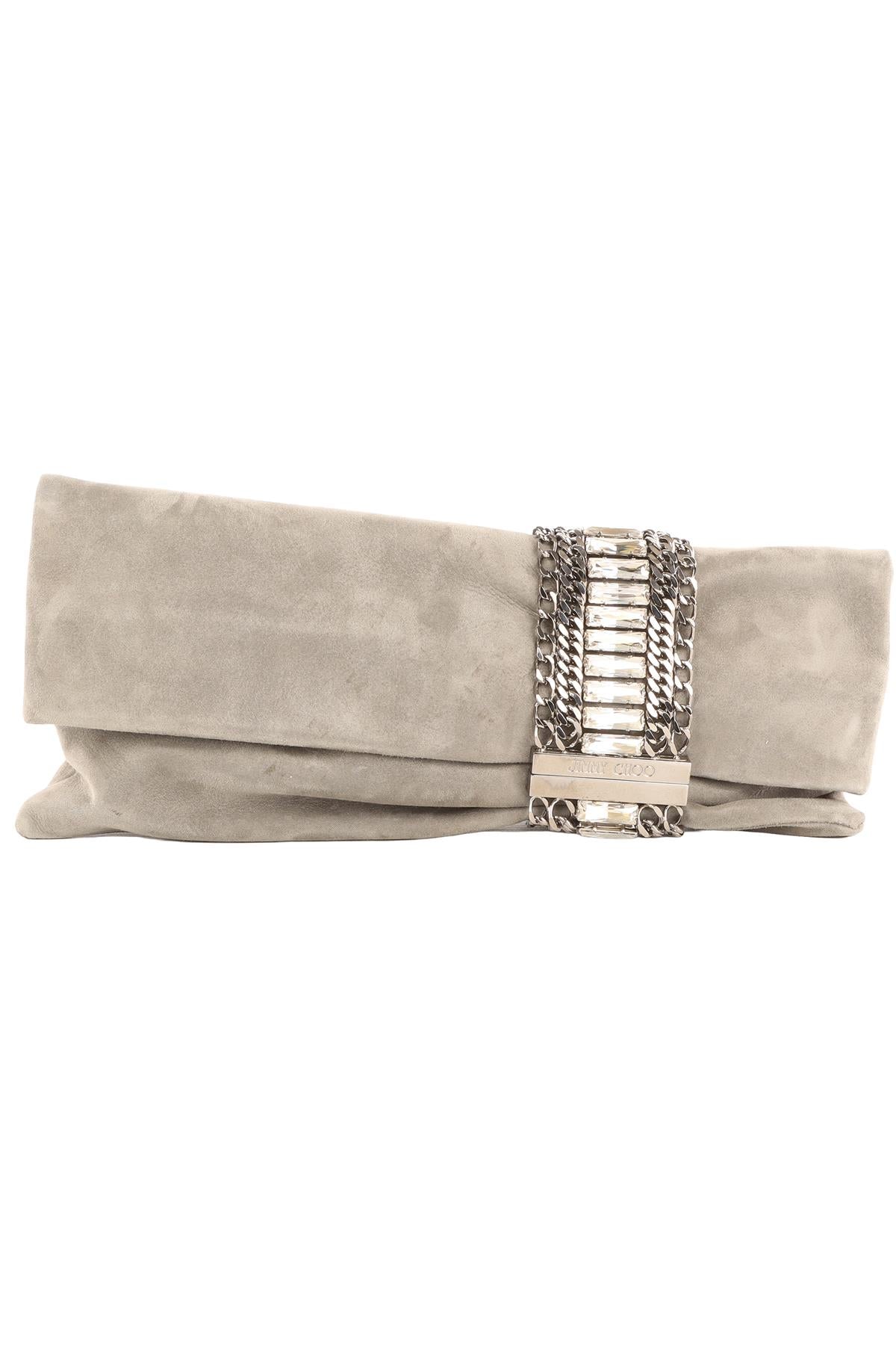 JIMMY CHOO GREY SUEDE CLUTCH