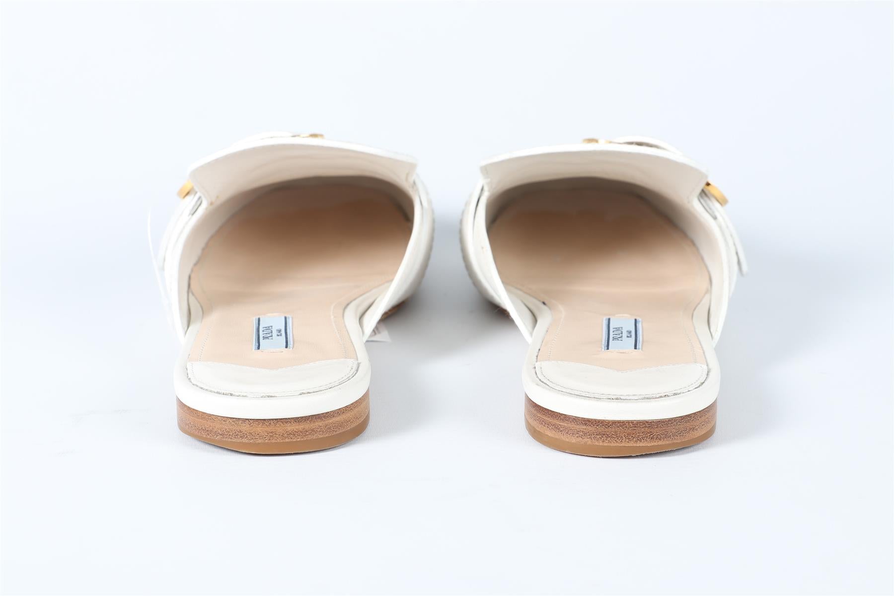 PRADA WHITE FRINGED LEATHER MULES EU 39.5 UK 6.5 US 9.5