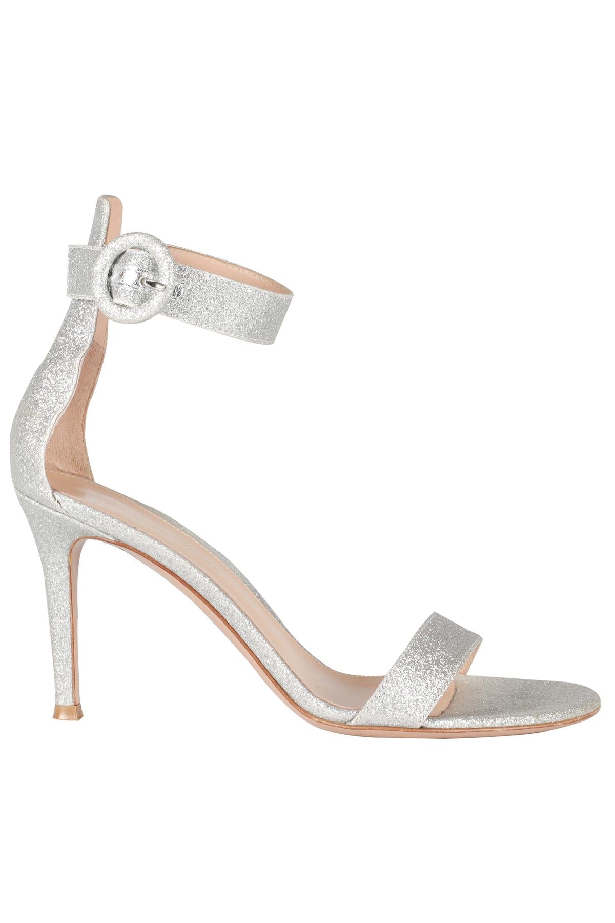 GIANVITO ROSSI SILVER GLITTER SANDALS EU 37 UK 4 US 7