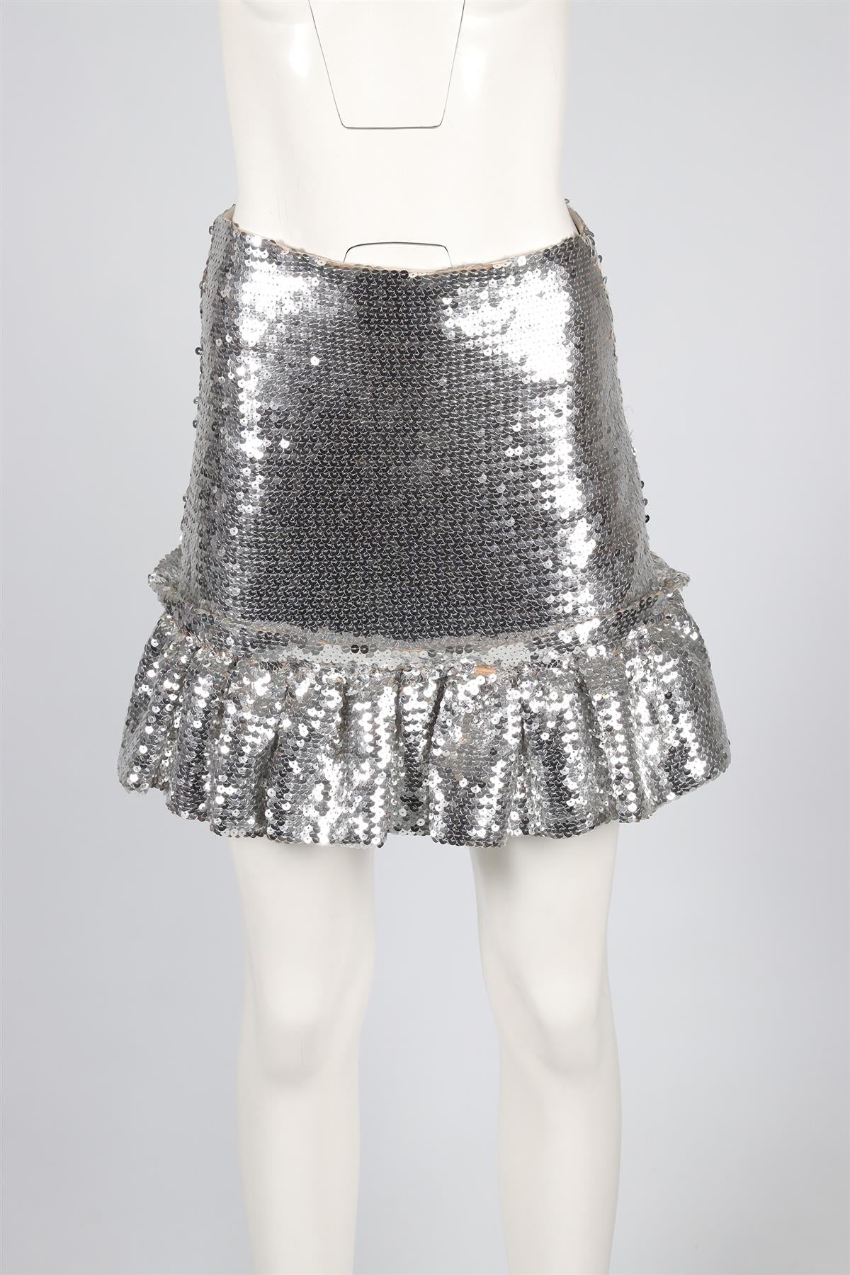 PACO RABANNE SILVER SEQUIN MINI SKIRT FR 36 UK 8