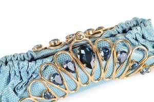 SHANA LONDON BLUE CRYSTAL AND PYTHON CLUTCH