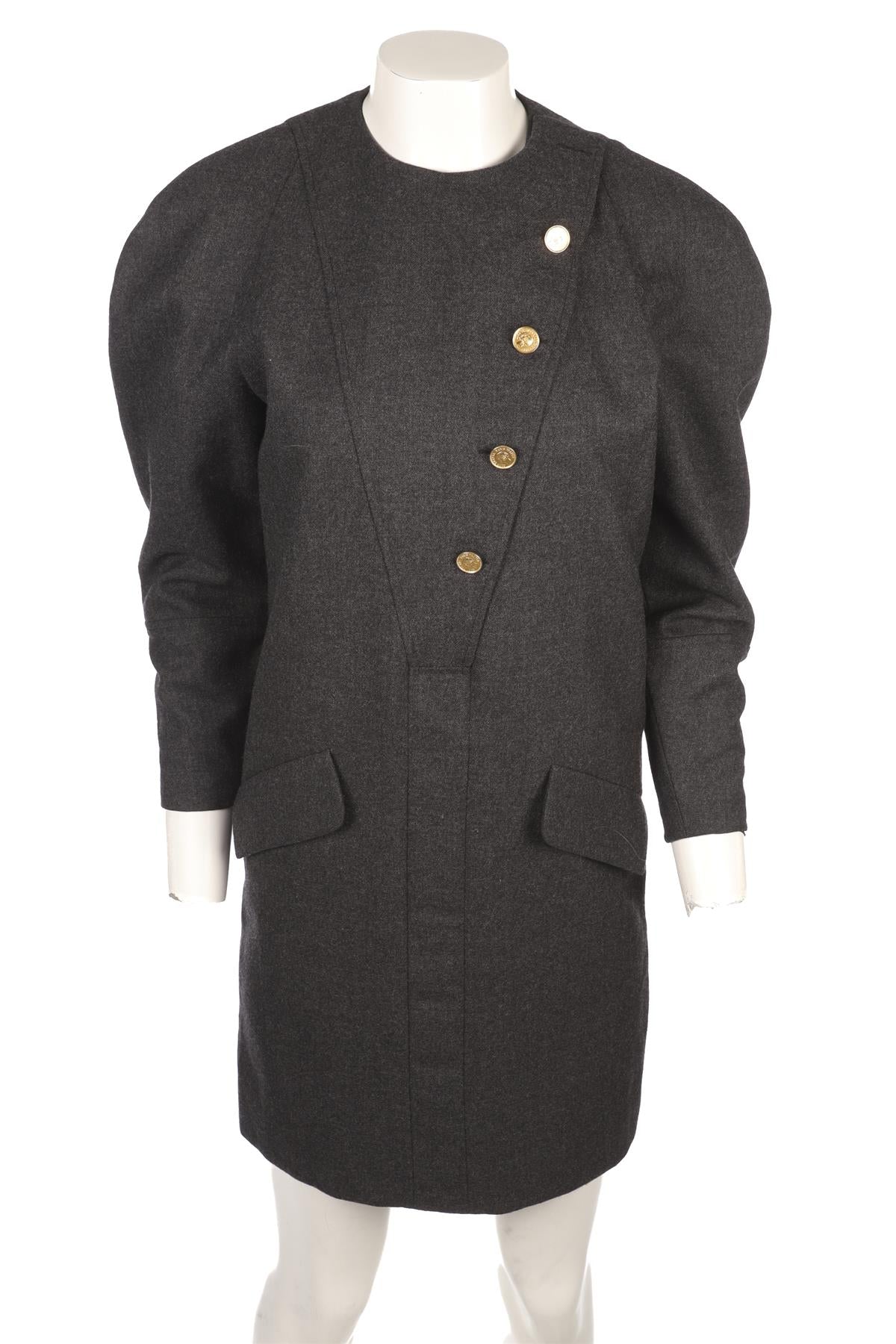 CHANEL GREY 1980'S WOOL MIDI DRESS FR 38 UK 10