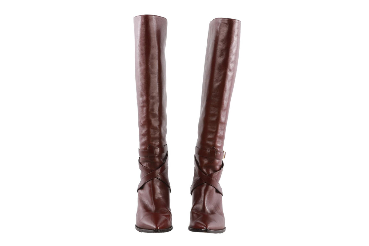 BROWN LEATHER KNEE HIGH BOOTS