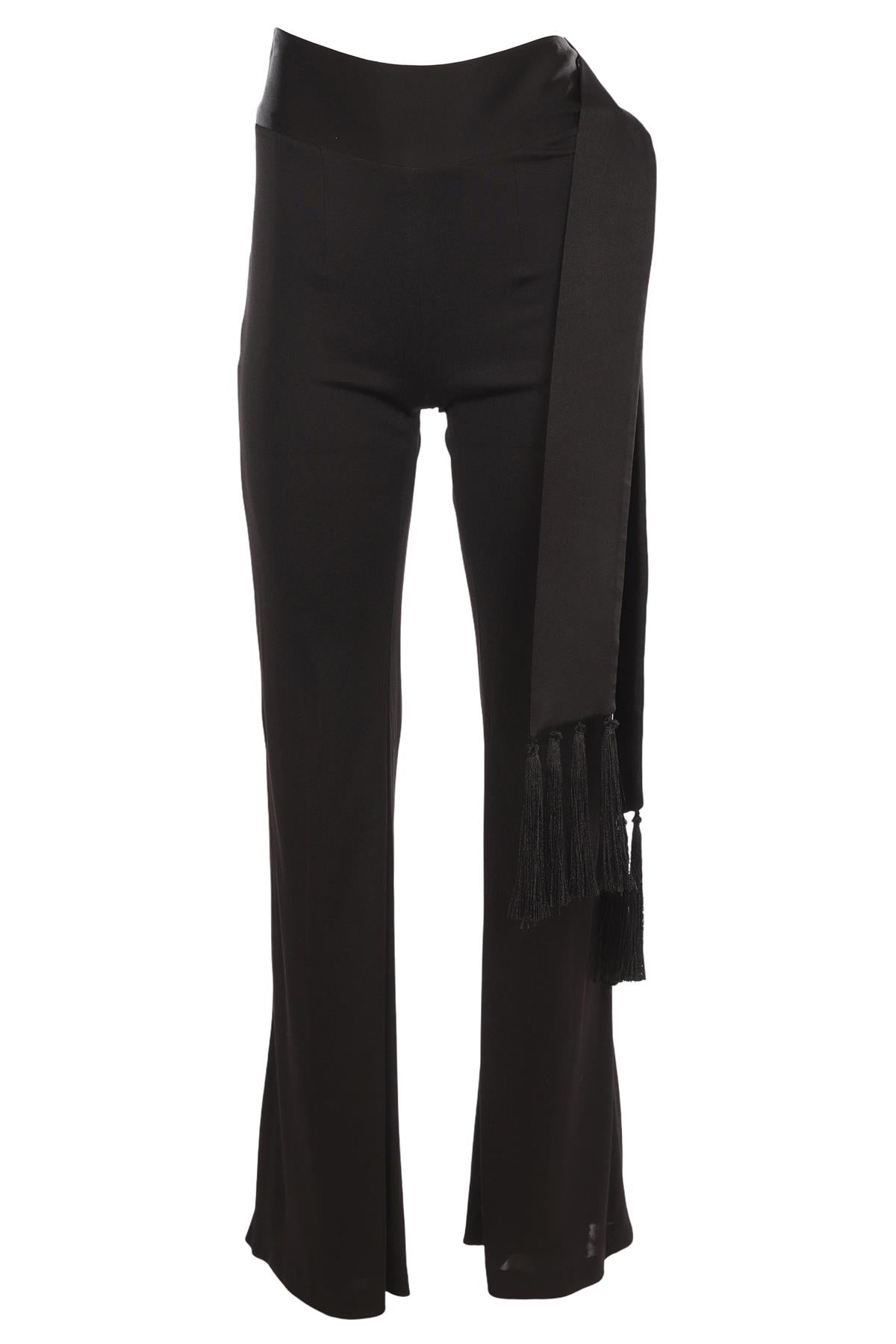 GALVAN LONDON BLACK SATIN FLARED PANTS FR 36 UK 8