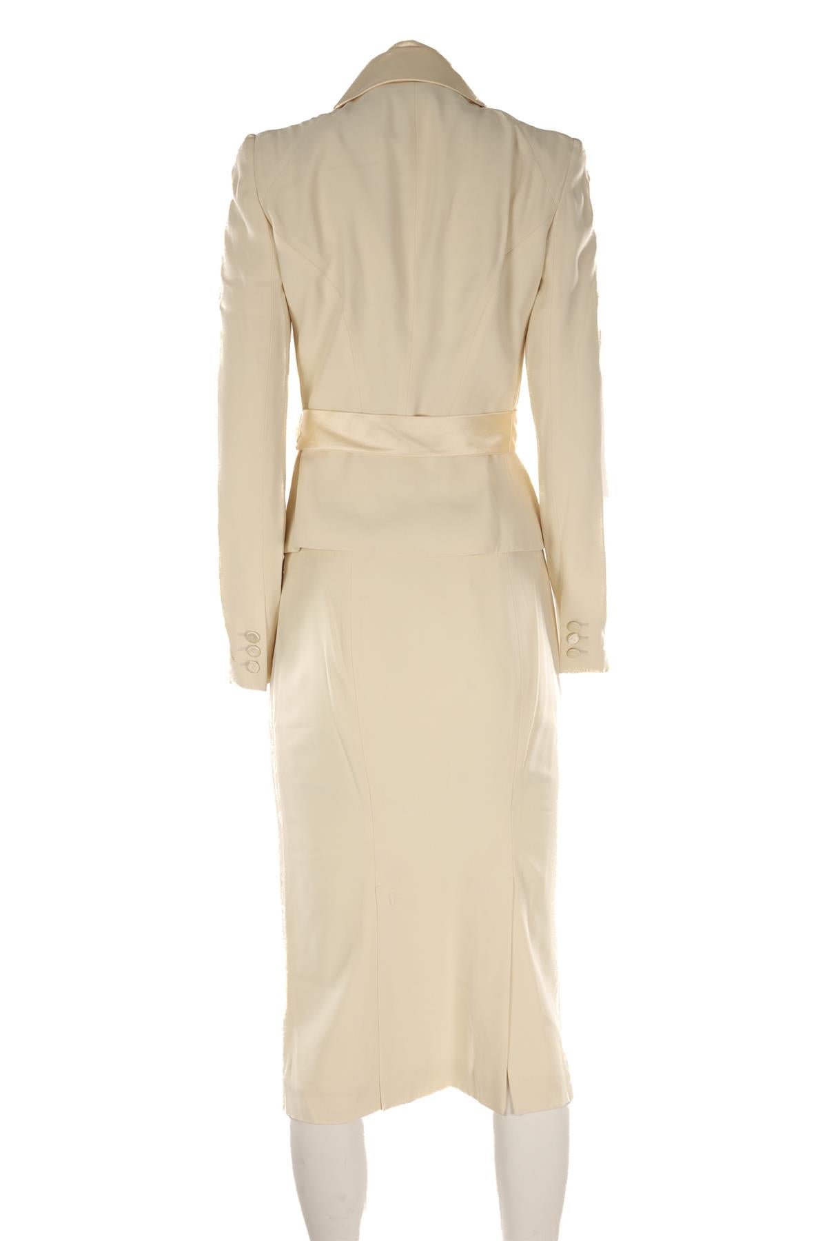 ALEXANDER MCQUEEN CREAM 2006 CREPE SKIRT AND BLAZER SET IT 42 UK 10