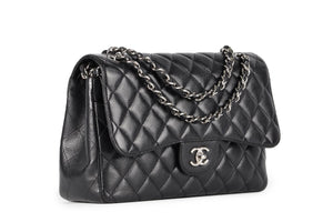CHANEL BLACK 2011 CLASSIC DOUBLE FLAP JUMBO QUILTED CAVIAR LEATHER SHOULDER BAG