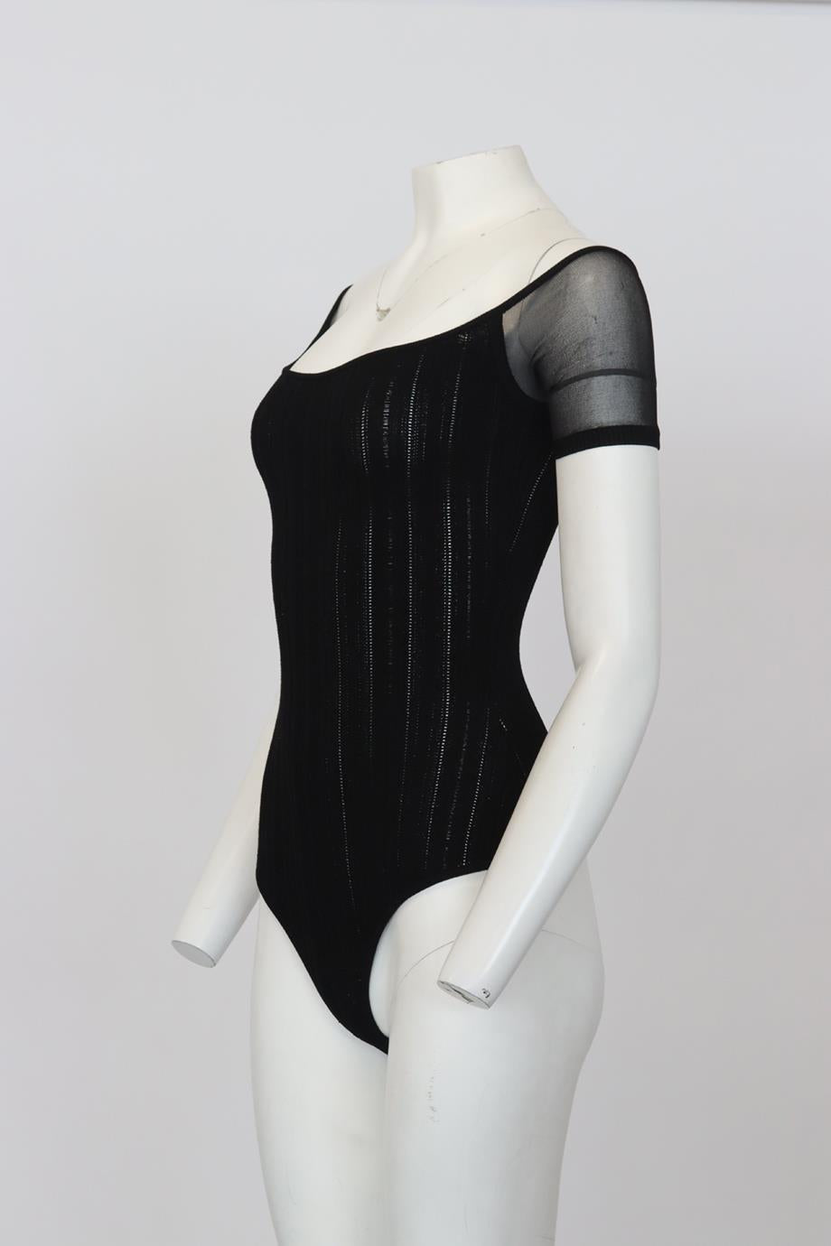 CUSHNIE RIBBED STRETCH KNIT BODYSUIT SMALL