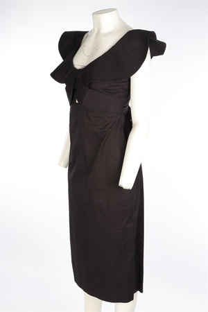 JOHANNA ORTIZ BLACK COTTON MIDI DRESS US 4 UK 8
