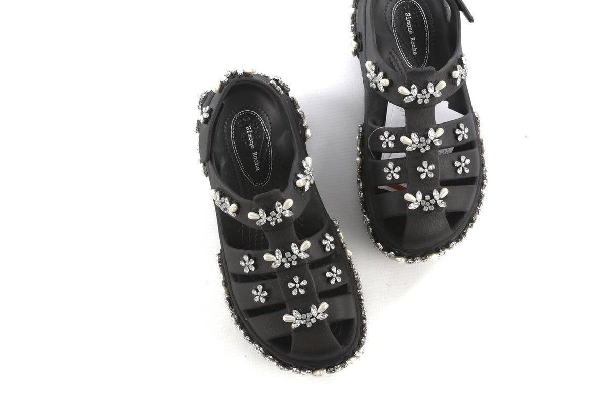 Simone Rocha + Crocs Black Stomp Rubber Platform Sandals UK 3-4