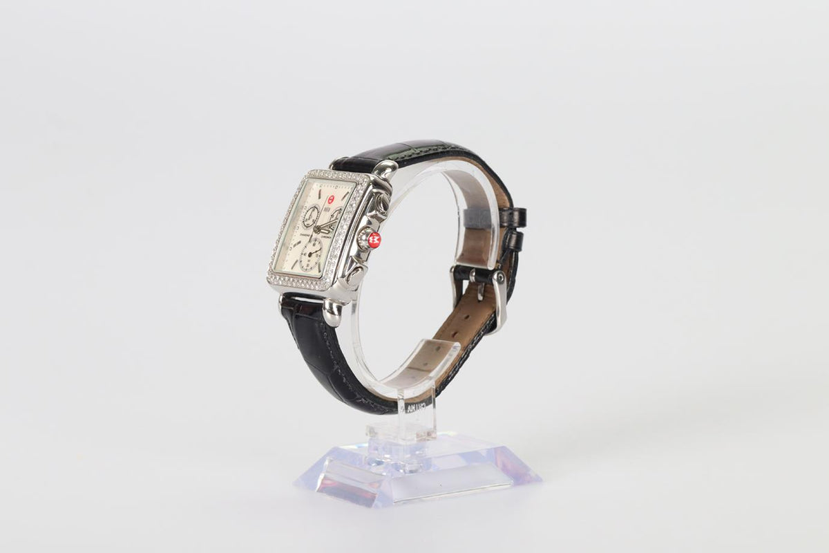 MICHELE DECO 71-6000 STAINLESS STEEL AND LEATHER WRIST WATCH