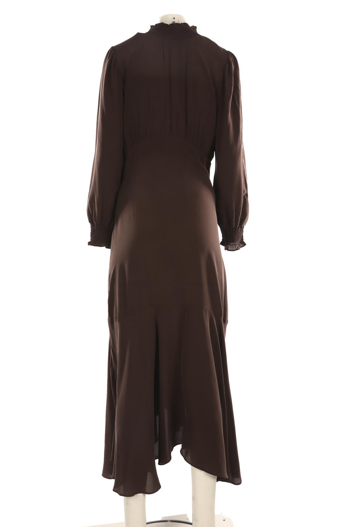 HANSINE BROWN SILK MAXI DRESS MEDIUM