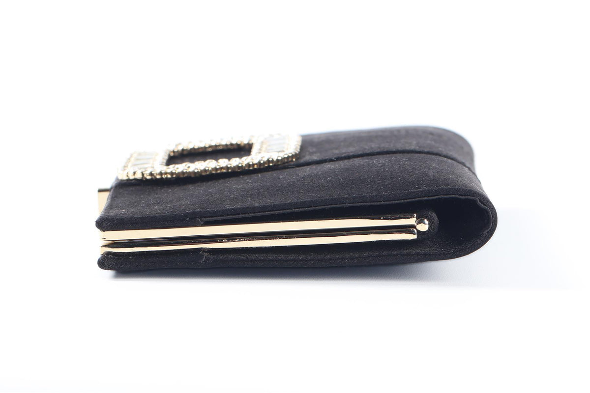 ROGER VIVIER BLACK PILGRIM MINI CRYSTAL AND SATIN CLUTCH