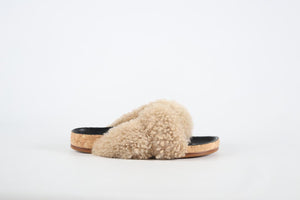 CHLOÉ SHEARLING AND LEATHER SLIDES EU 38 UK 5 US 8