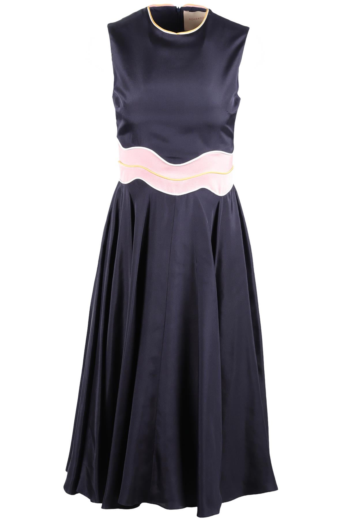 ROKSANDRA NAVY SILK MIDI DRESS UK 8