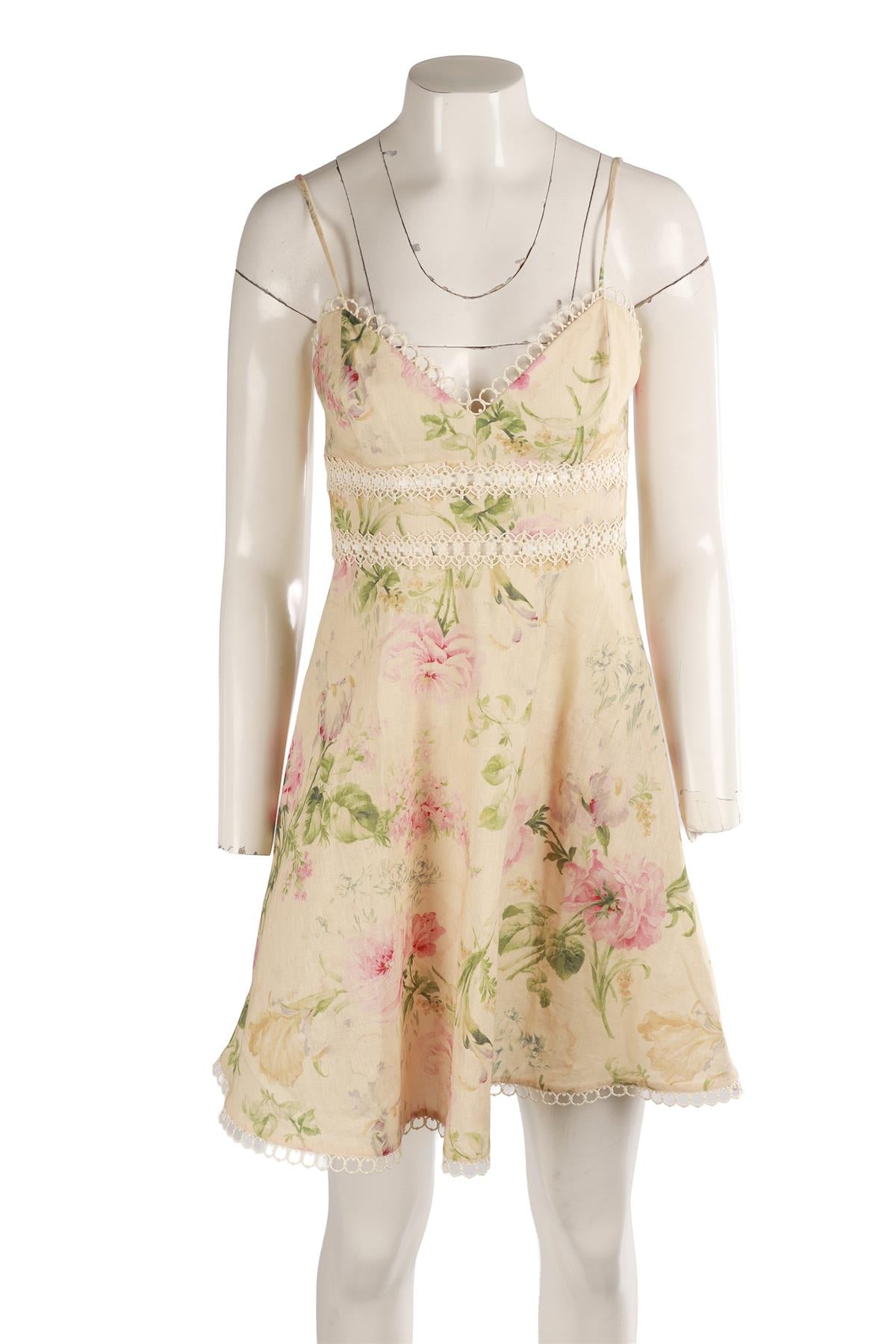 ZIMMERMANN BEIGE LINEN MINI DRESS 1 UK 10
