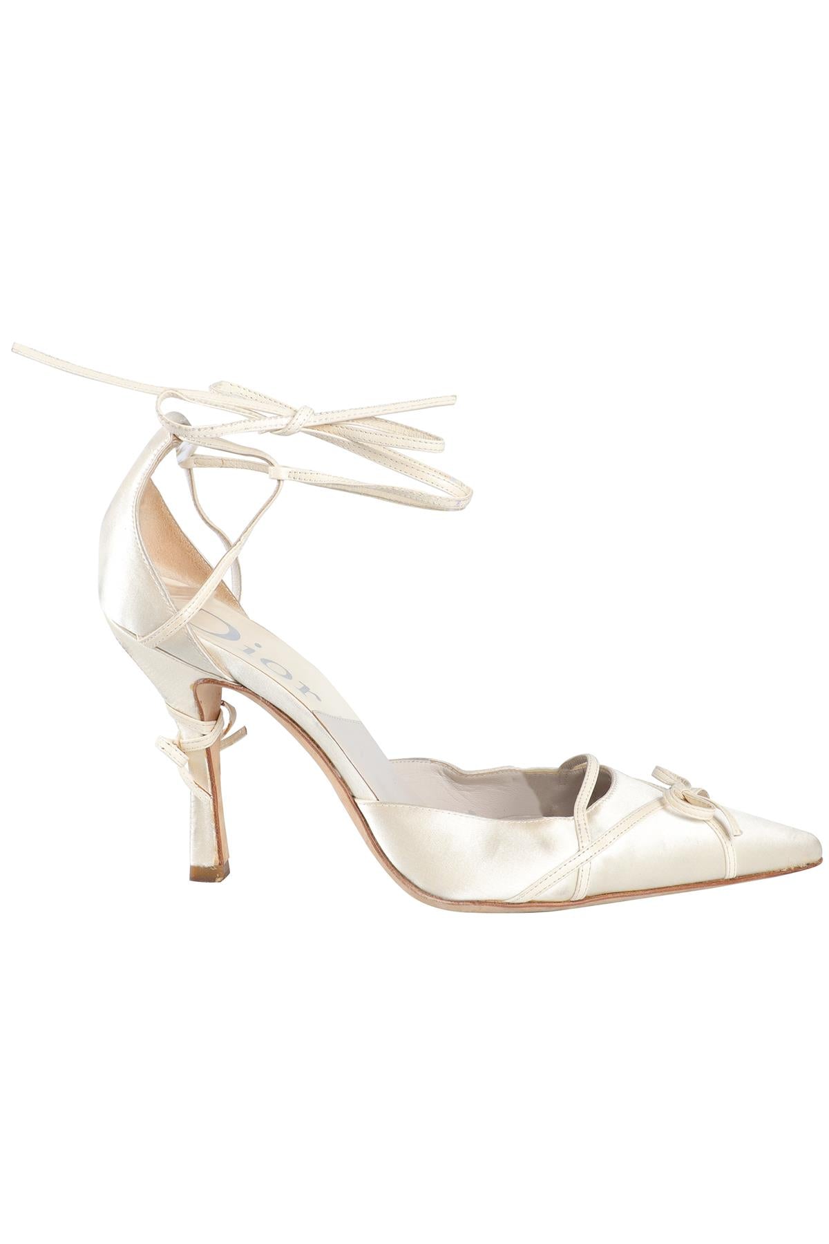 CHRISTIAN DIOR IVORY VINTAGE SATIN PUMPS EU 36.5 UK 3.5 US 6.5