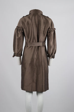 BURBERRY BELTED DOUBLE BREASTED WOOL AND SILK BLEND TRENCH COAT IT 44 UK 12