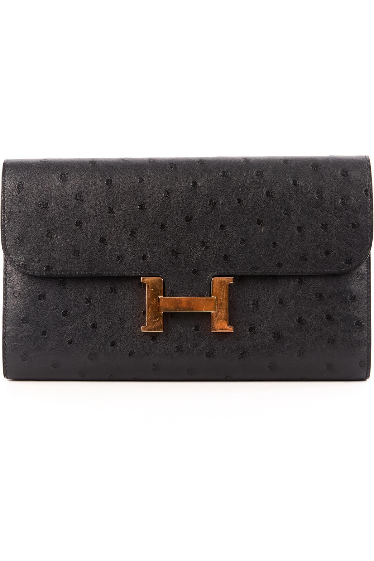 HERMÈS NAVY 2018 CONSTANCE LONG OSTRICH WALLET IN BLEU INDIGO