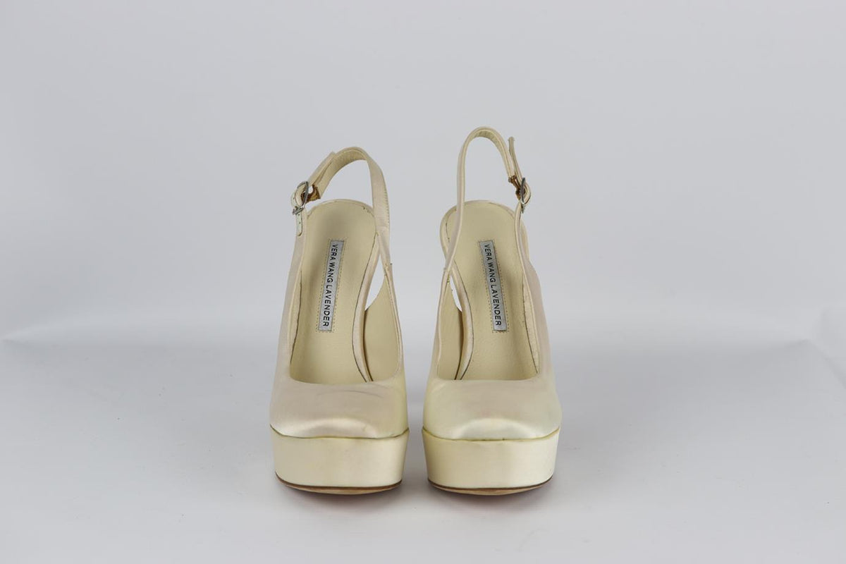 VERA WANG LAVENDER SATIN PLATFORM SLINGBACK PUMPS EU 37 UK 4 US 7