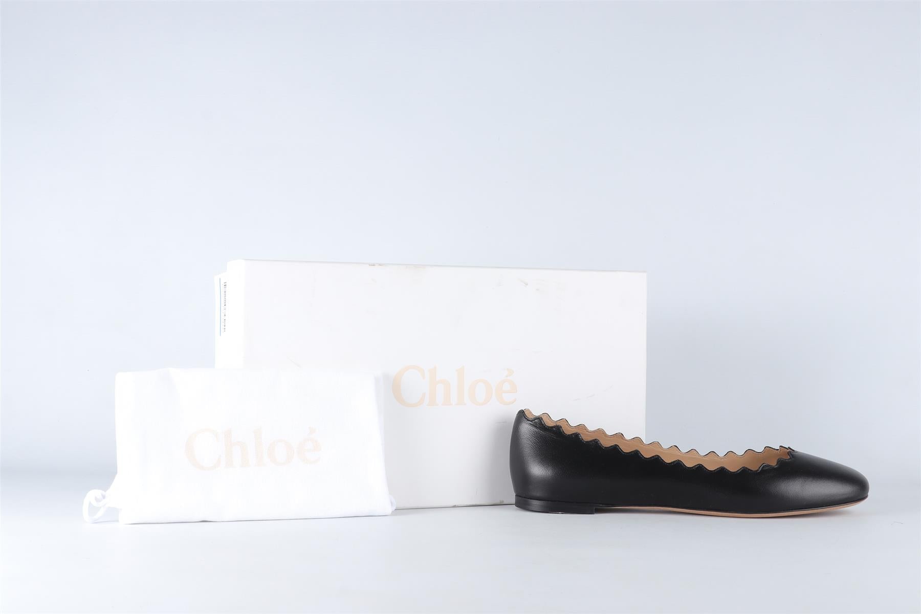 CHLOÉ BLACK LAUREN LEATHER BALLET FLATS EU 38.5 UK 5.5 US 8.5
