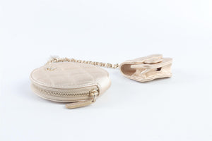 CHANEL GOLD 2014 QUILTED LEATHER AIRPOD CASE AND COIN PURSE