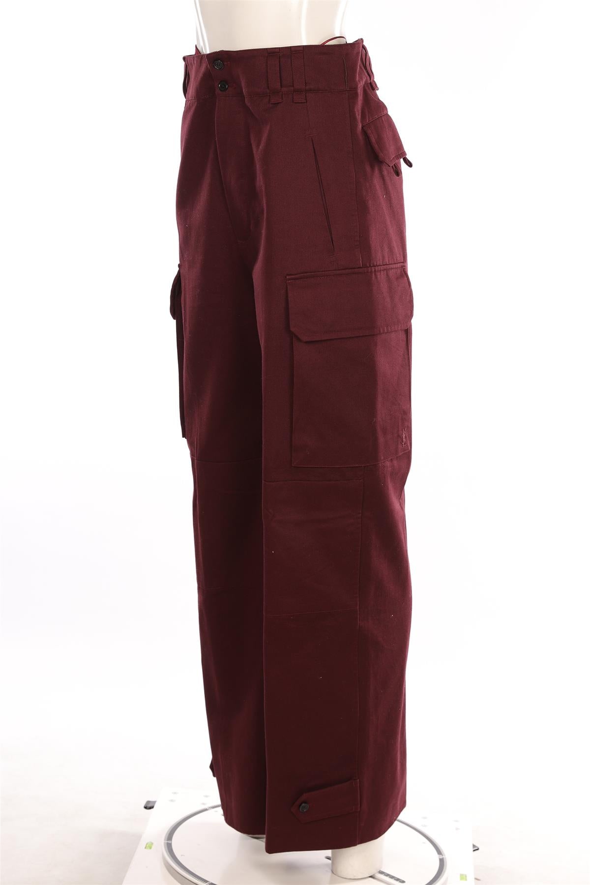SAINT LAURENT BURGUNDY COTTON WIDE LEG PANTS FR 36 UK 8