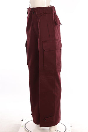 SAINT LAURENT BURGUNDY COTTON WIDE LEG PANTS FR 36 UK 8