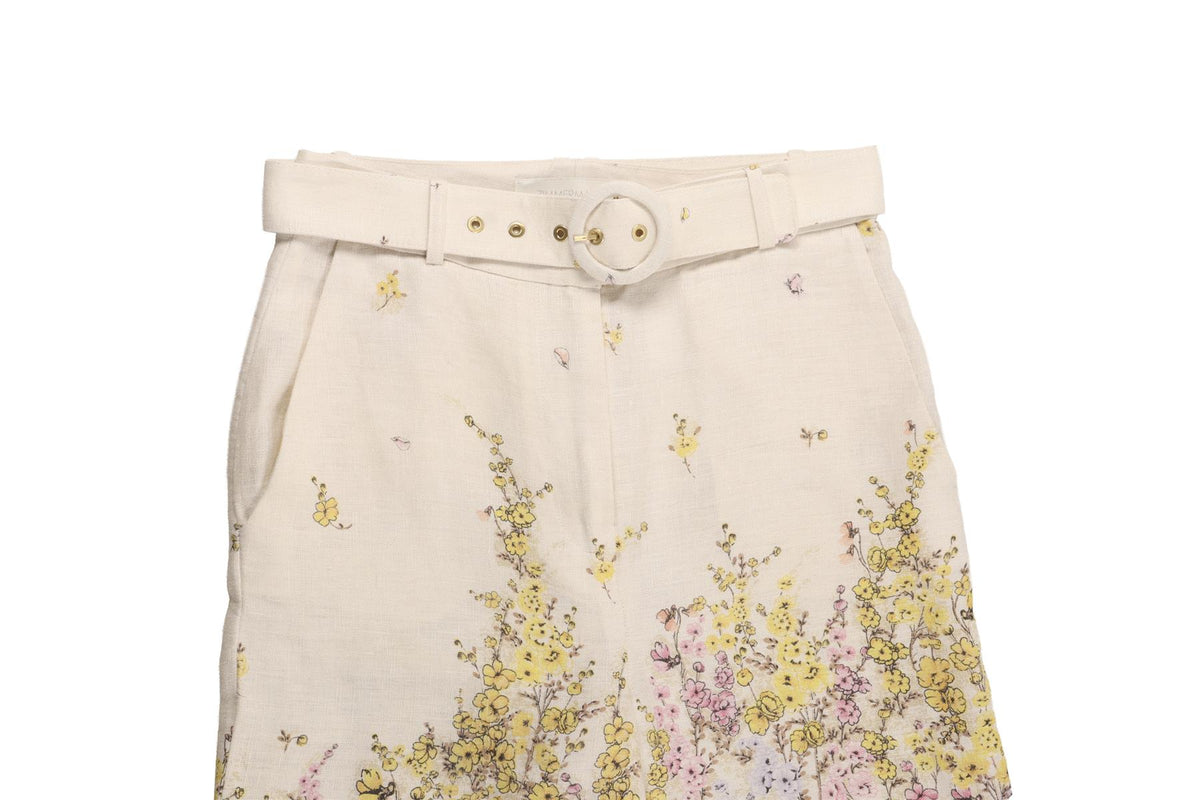 ZIMMERMANN MULTI WHITE LINEN FLARED PANTS UK 8