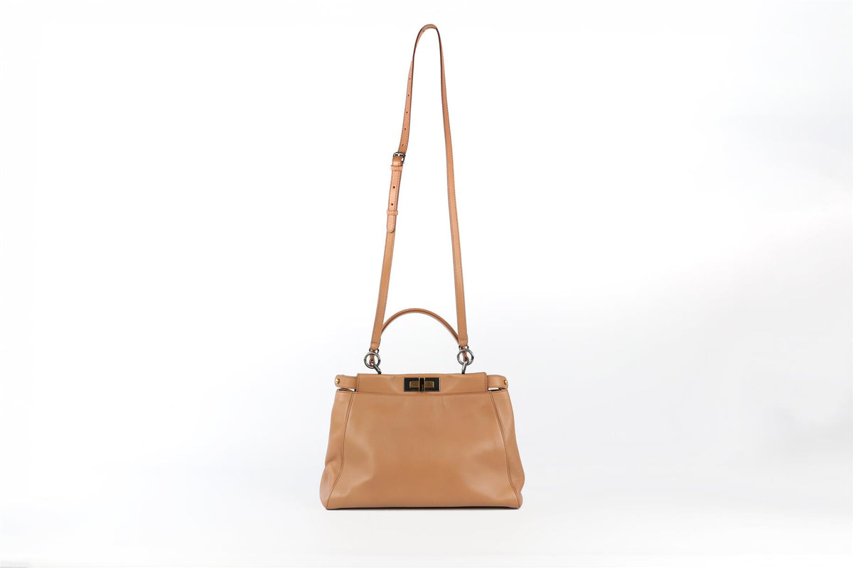 FENDI BROWN PEEKABOO MEDIUM LEATHER AND PYTHON TOTE BAG