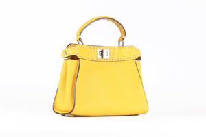 FENDI YELLOW PEEKABOO MINI LEATHER TOTE BAG