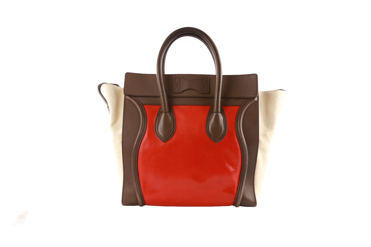 CELINE ORANGE LUGGAGE MINI CALF HAIR AND LEATHER TOTE BAG