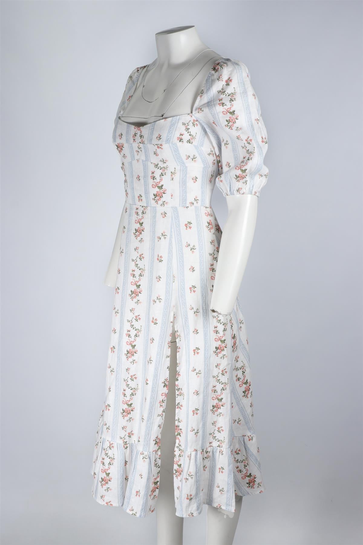 REFORMATION WHITE LINEN MIDI DRESS US 4 UK 8