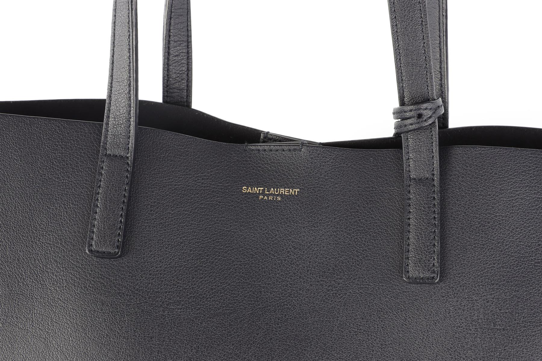 SAINT LAURENT NAVY SHOPPING E/W LEATHER TOTE BAG