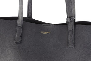 SAINT LAURENT NAVY SHOPPING E/W LEATHER TOTE BAG
