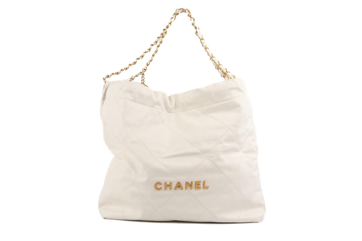 CHANEL WHITE 2022 22 MEDIUM QUILTED LEATHER SHOULDER BAG