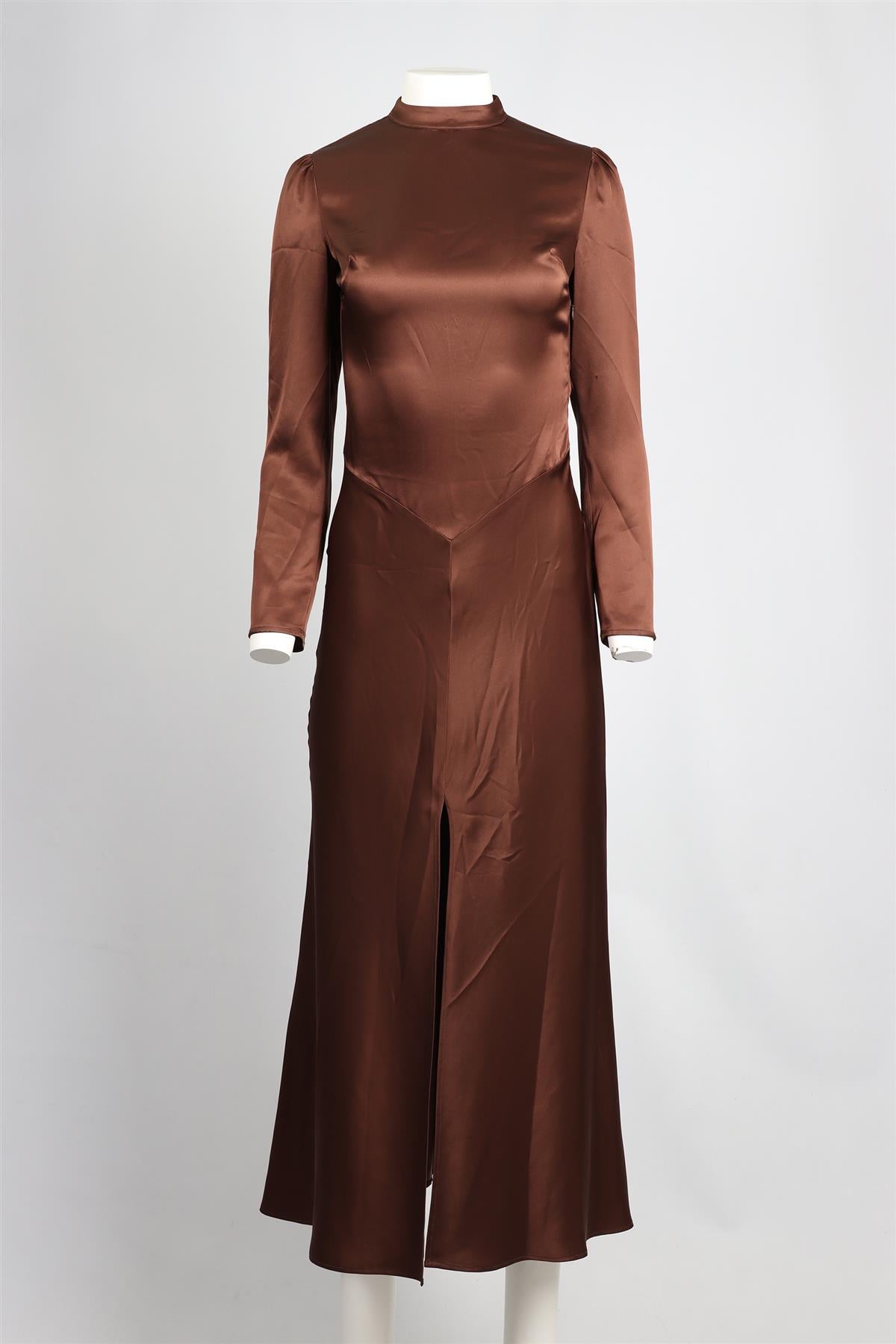 REFORMATION BROWN SATIN MAXI DRESS US 2 UK 6