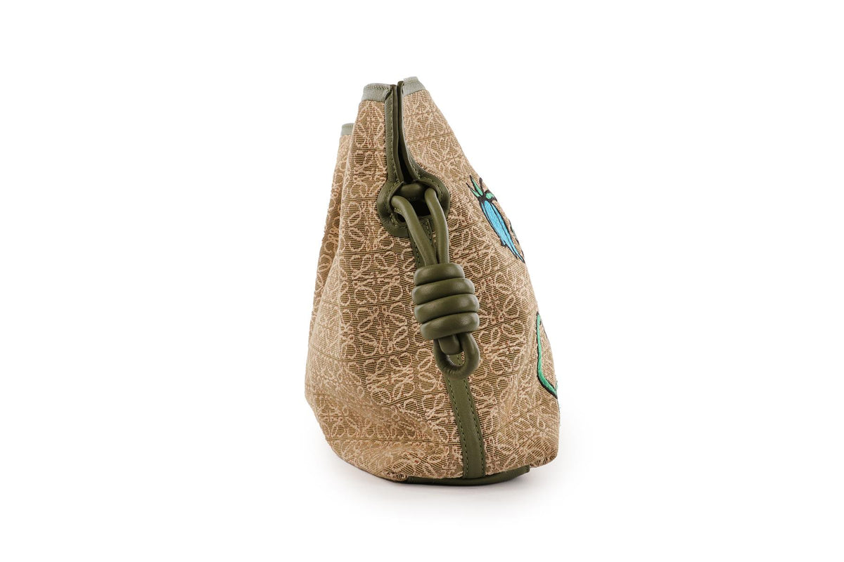 LOEWE GREEN FLAMENCO ANAGRAM FABRIC CLUTCH