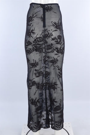 ALAÏA NAVY LACE MAXI SKIRT FR 36 UK 8