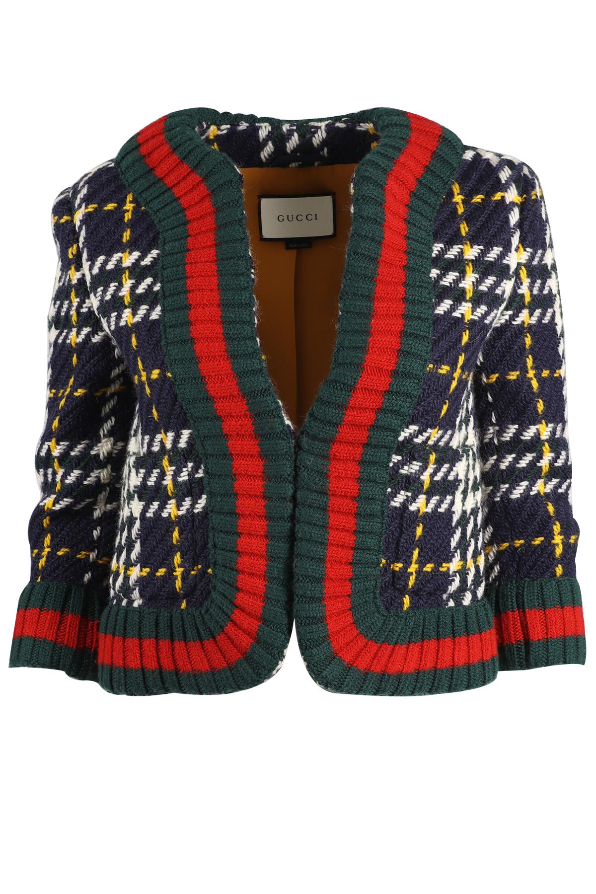 GUCCI NAVY CHECKED WOOL JACKET SMALL