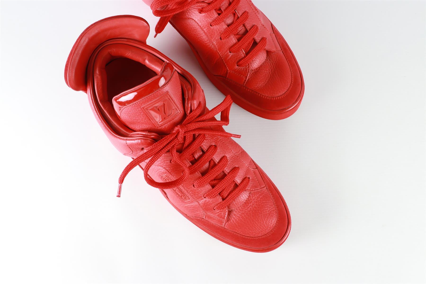 LOUIS VUITTON + KANYE WEST RED MEN'S DON LEATHER AND SUEDE SNEAKERS EU 43 UK 8.5 US 9.5