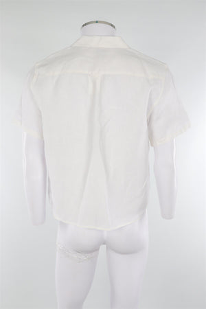 DE BONNE FACTURE WHITE MEN'S LINEN SHIRT FR 48 UK/US 38