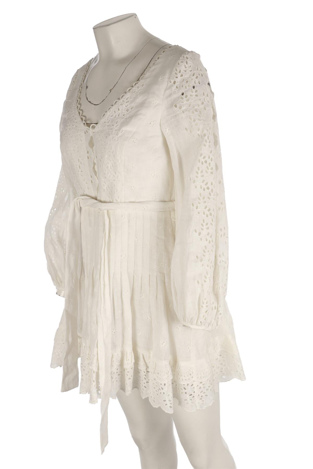 ZIMMERMANN IVORY LINEN MINI DRESS UK 12