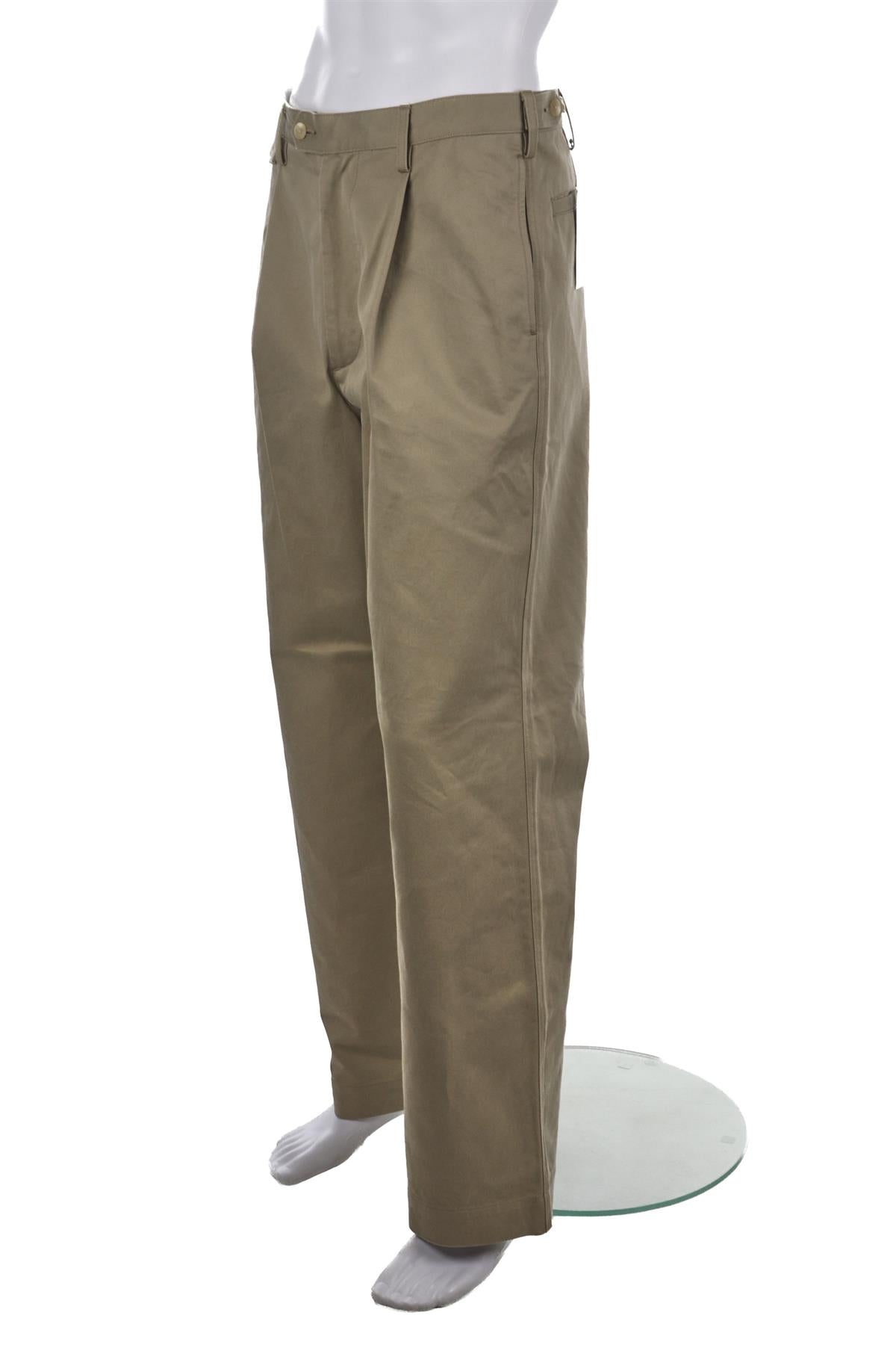 AURALEE KHAKI COTTON MENS PANTS STRAIGHT LEG SMALL