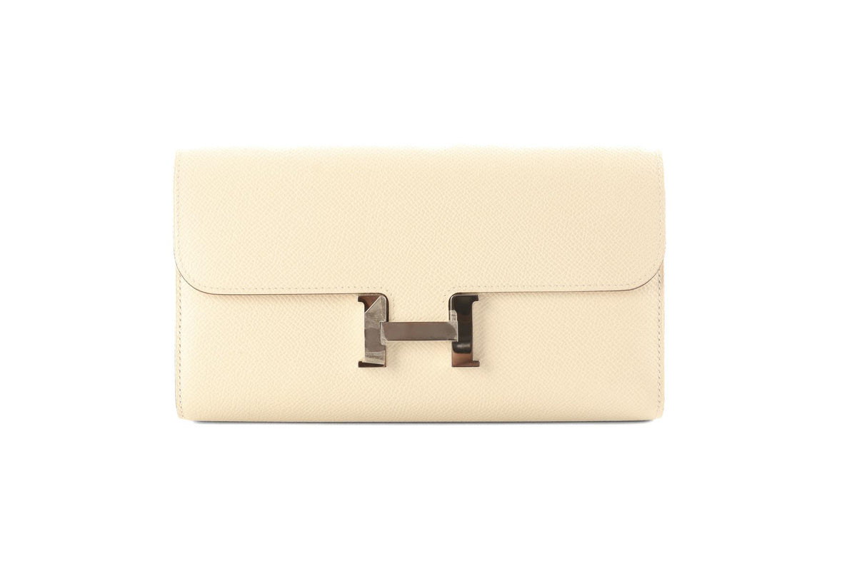 HERMÈS CREAM 2025 CONSTANCE TO GO EPSOM LEATHER WALLET IN NATA