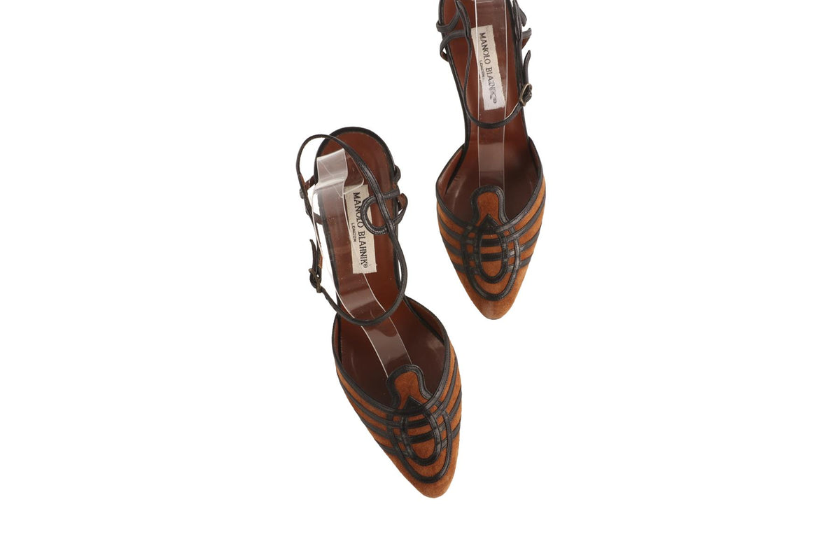 MANOLO BLAHNIK BROWN SUEDE PUMPS EU 40 UK 7 US 10