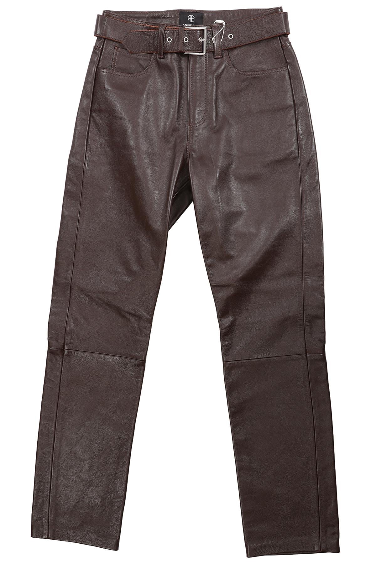 ANINE BING BROWN LEATHER STRAIGHT LEG TROUSERS XXSMALL