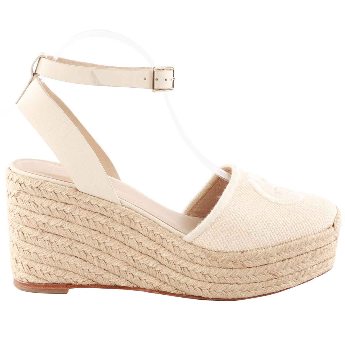 GIORGIO ARMANI CREAM CANVAS WEDGE ESPADRILLES EU 38 UK 5 US 8