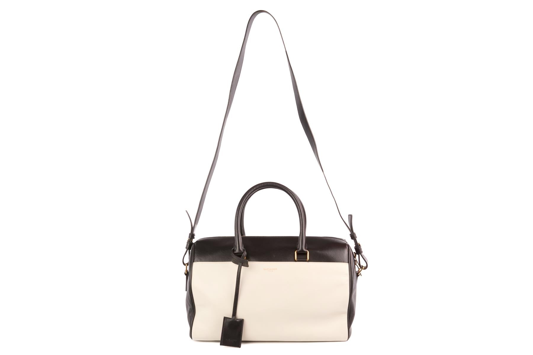 SAINT LAURENT BLACK CLASSIC DUFFLE 6 LEATHER TOTE BAG